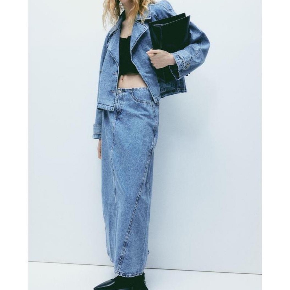 H&m denim maxi skirts light blue BNWT - Picture 3 of 16
